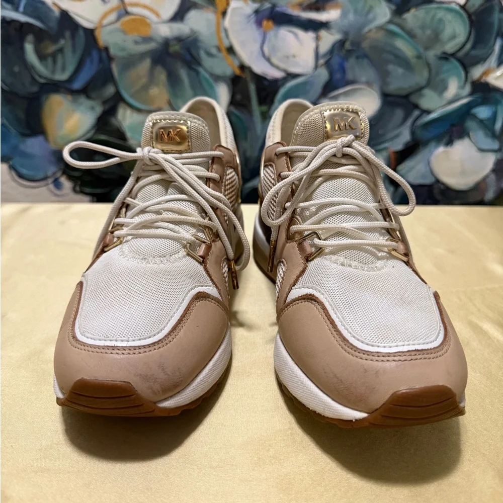 Michael Kors Women's Liv Trainer Wedge Sneakers Sporty Tan Gold Mesh Size 6 - Picture 2 of 15